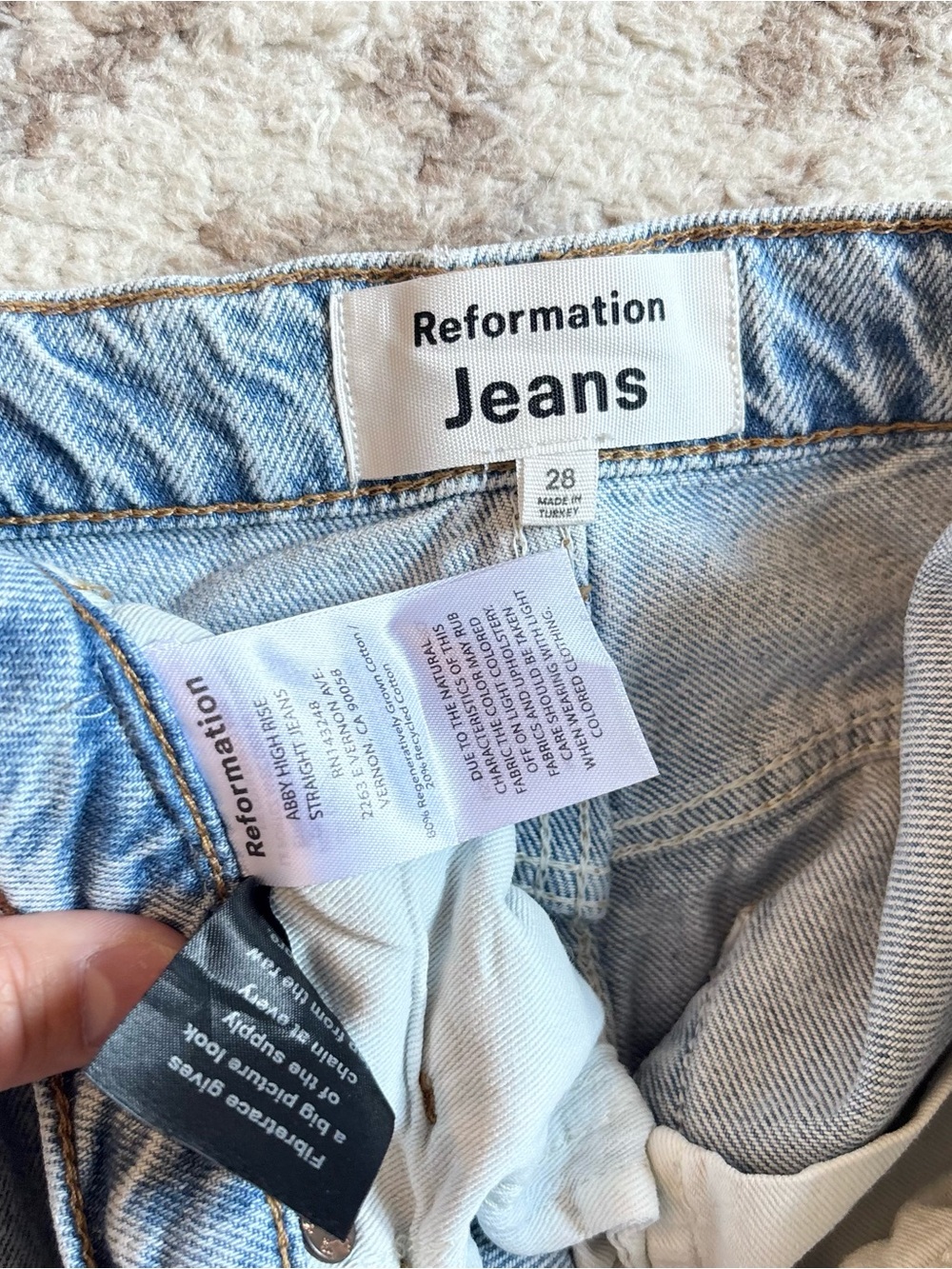 Reformation Abby High Rise Straight Jeans Rigid Denim Faded Light Wash - Picture 7 of 7